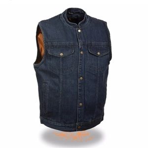 Leather Men's Snap Front Denim Club Style Vest With Gun Pockets